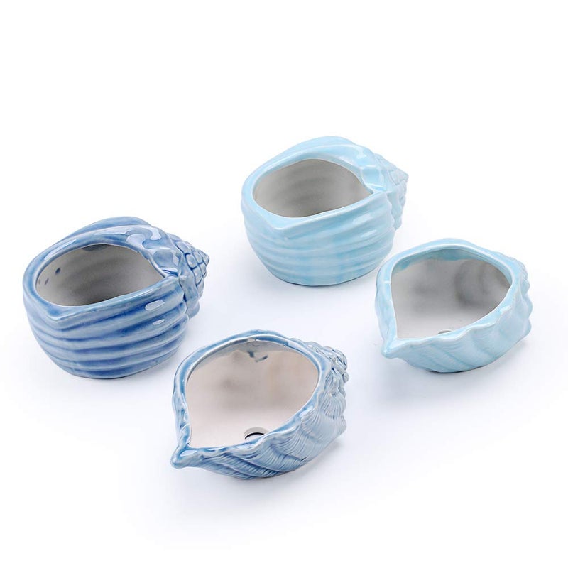 SE SUN-E Bonsai Pots 5.5 Inch Blue Conch Ocean Series Ceramic Base Serial Set Succulent Plant Pot Cactus Plant Pot Flower Pot Container Planter With Drainage Hole Gift Idea 4 In Set(Plants Not Included) - Image 3
